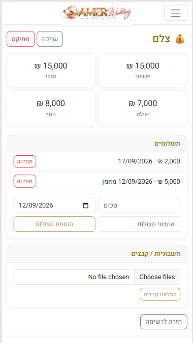 תקציב ותשלומים AMER Wedding