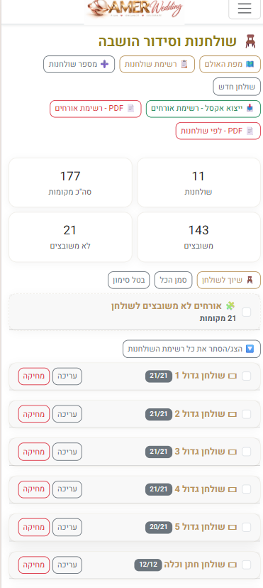 מפת אולם וסידור הושבה AMER Wedding